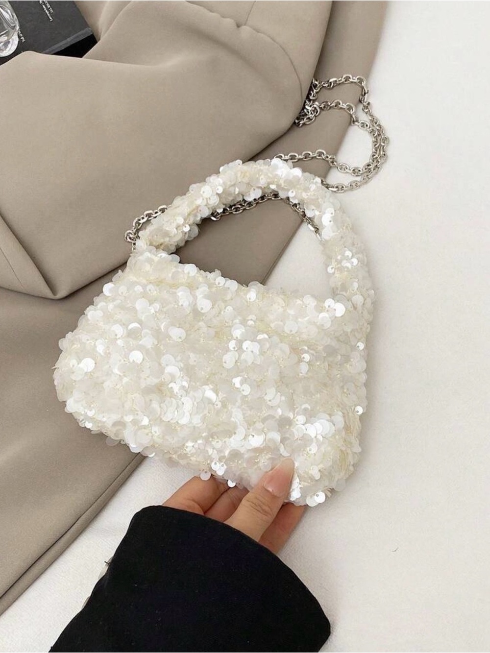 Sequin Mini Purse - White